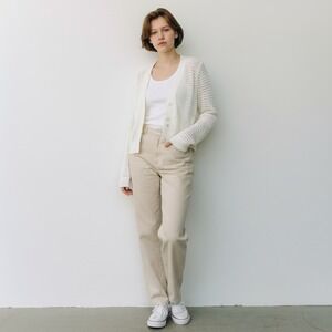 UNIQLO Womens Cream Crochet Knit Cardigan Sweater Long Sleeve